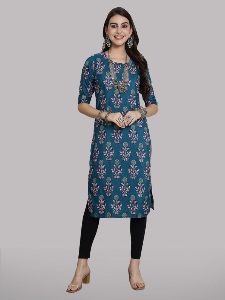     			1 Stop Fashion Pack of 1 Crepe Printed Straight Women's Kurti - ( Blue )