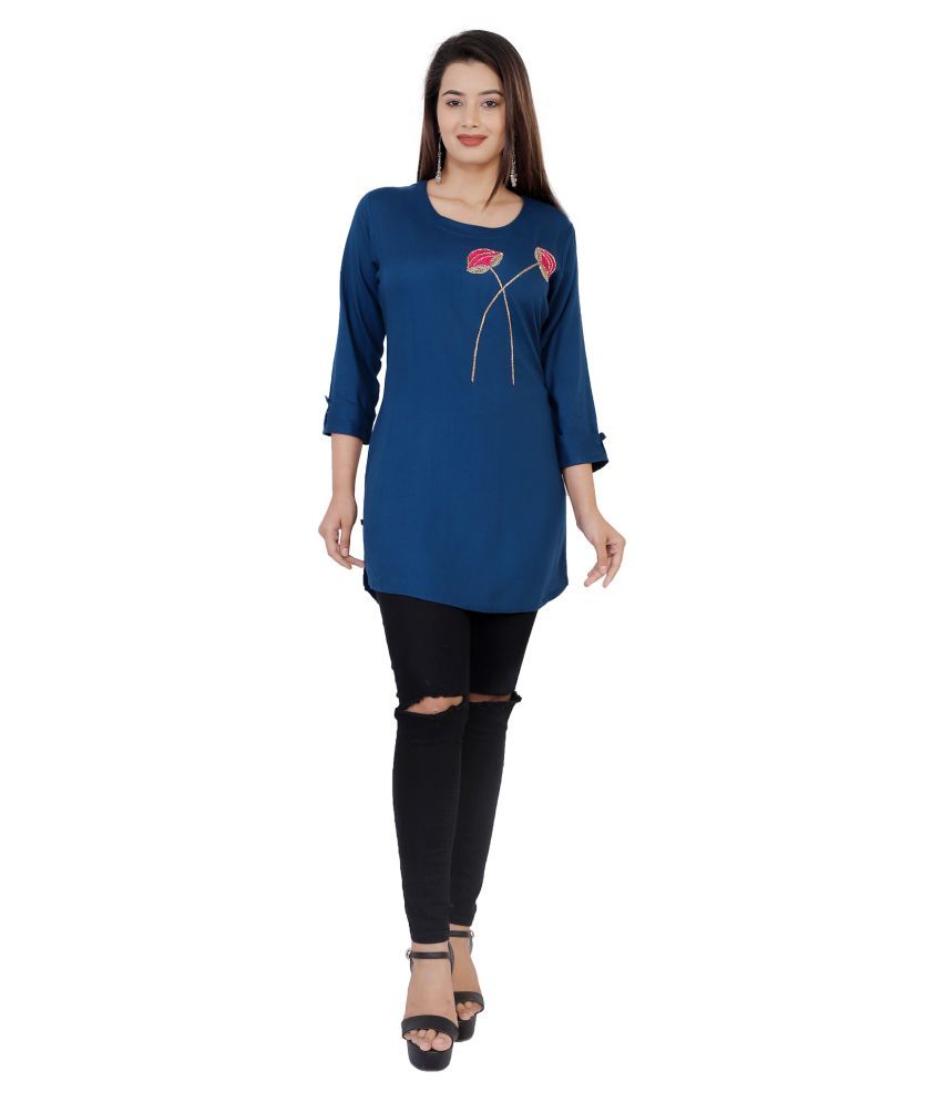     			JC4U - Blue Rayon Women's Straight Kurti ( Pack of 1 )