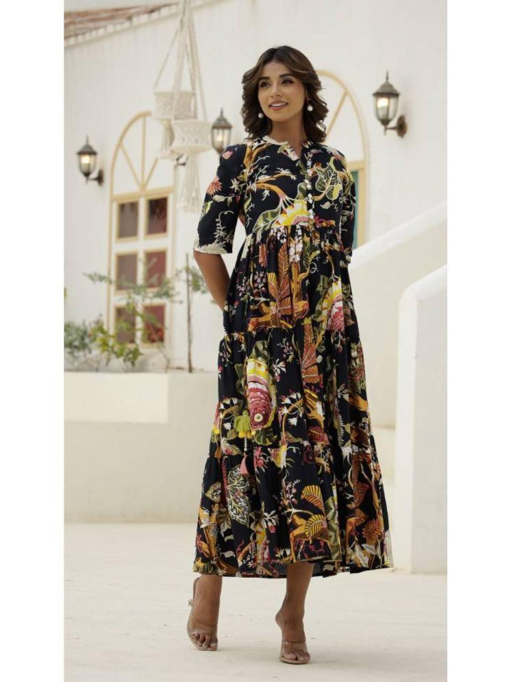     			Label Flavia Cotton Printed Ankle Length Women's Gown - Black ( Pack of 1 )