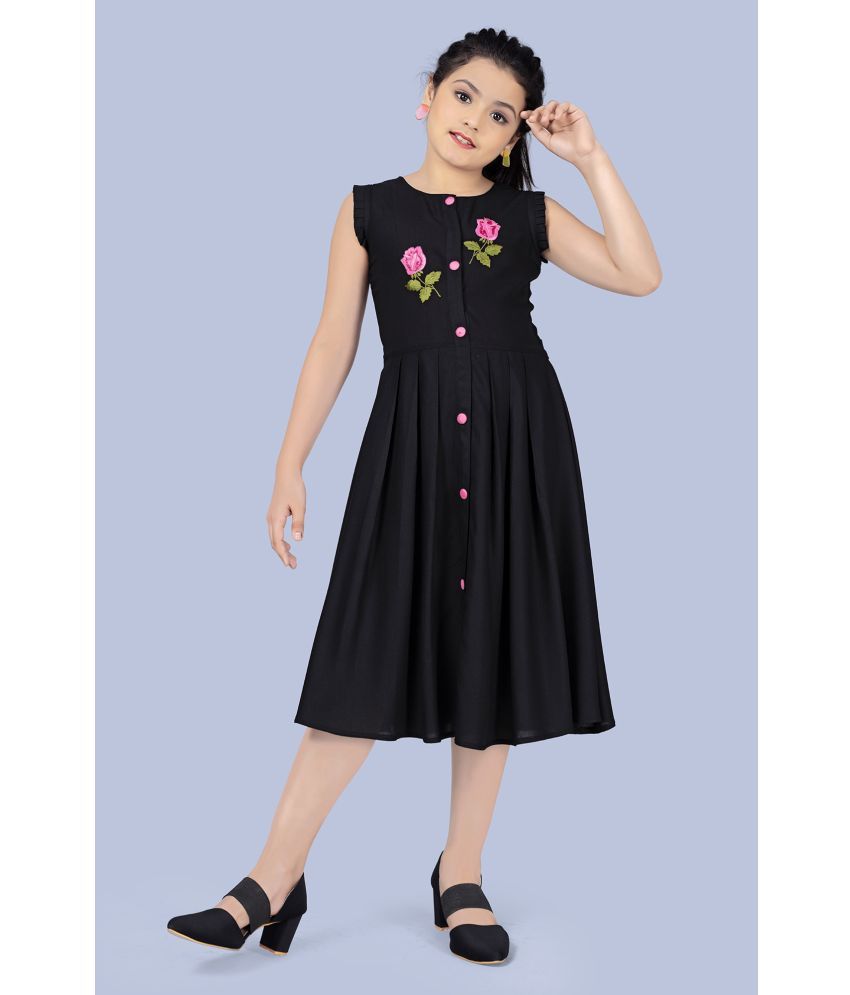     			MIRROW TRADE Rayon Fit And Flare Dress For Girls ( Pack of 1 , Black )