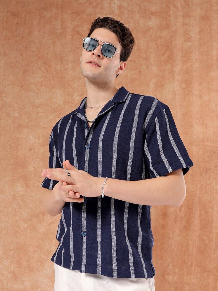     			The Indian Garage Co Striped Cuban Collar Oversized Pure Cotton Casual Shirt