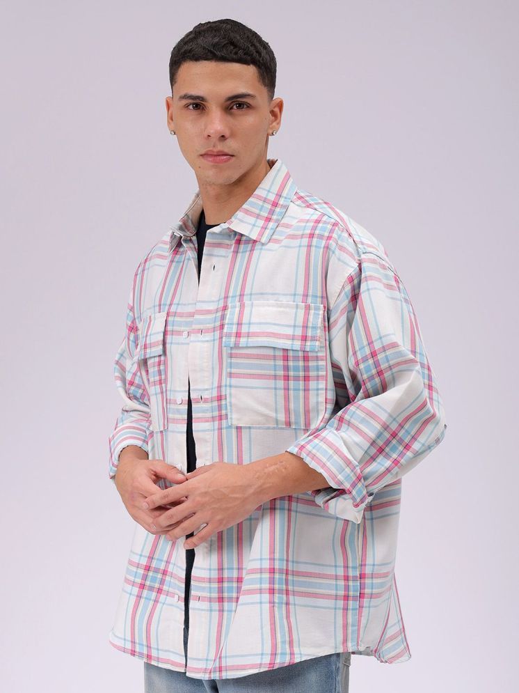     			The Indian Garage Co Men Cutaway Collar Checked Cotton Oversized Casual Shirt