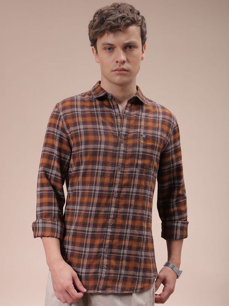     			The Indian Garage Co. 100% Cotton Slim Fit Checks Full Sleeves Men's Casual Shirt - Brown ( Pack of 1 )