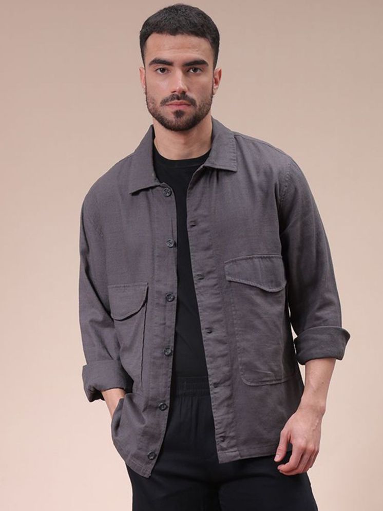     			The Indian Garage Co. Polyester Regular Fit Solids Full Sleeves Men's Casual Shirt - Dark Grey ( Pack of 1 )