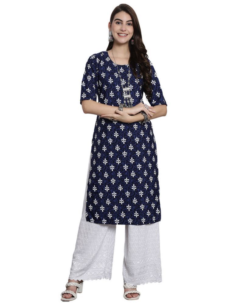     			1 Stop Fashion Pack of 1 Crepe Printed Straight Women's Kurti - ( Navy Blue )