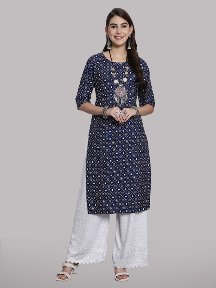     			1 Stop Fashion Pack of 1 Crepe Printed Straight Women's Kurti - ( Blue )