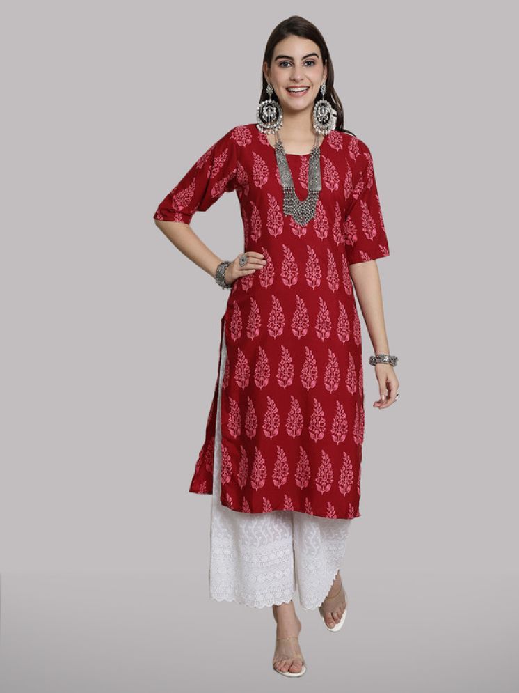     			1 Stop Fashion Pack of 1 Crepe Printed Straight Women's Kurti - ( Red )