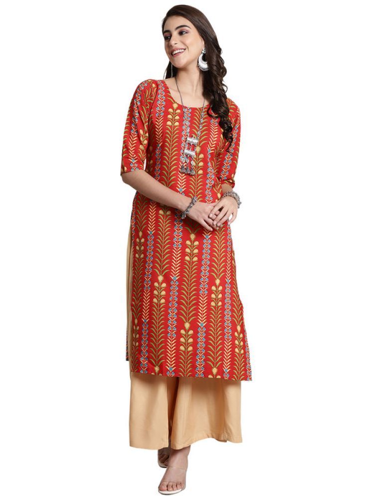     			1 Stop Fashion Pack of 1 Crepe Printed Straight Women's Kurti - ( Red )