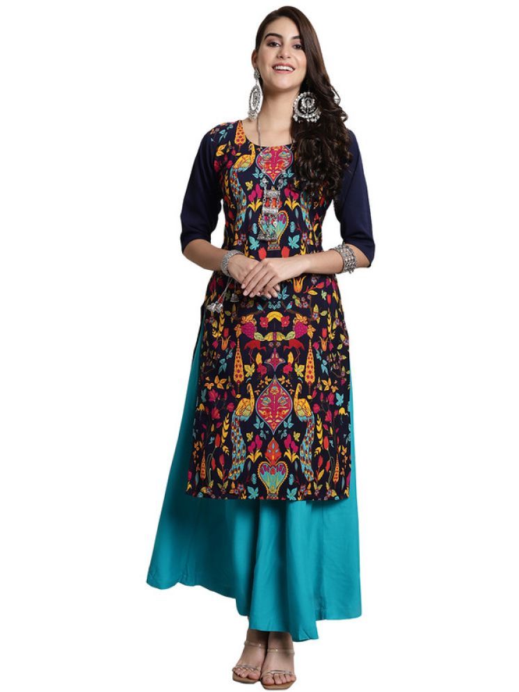     			1 Stop Fashion Pack of 1 Crepe Printed Straight Women's Kurti - ( Multicolor8 )