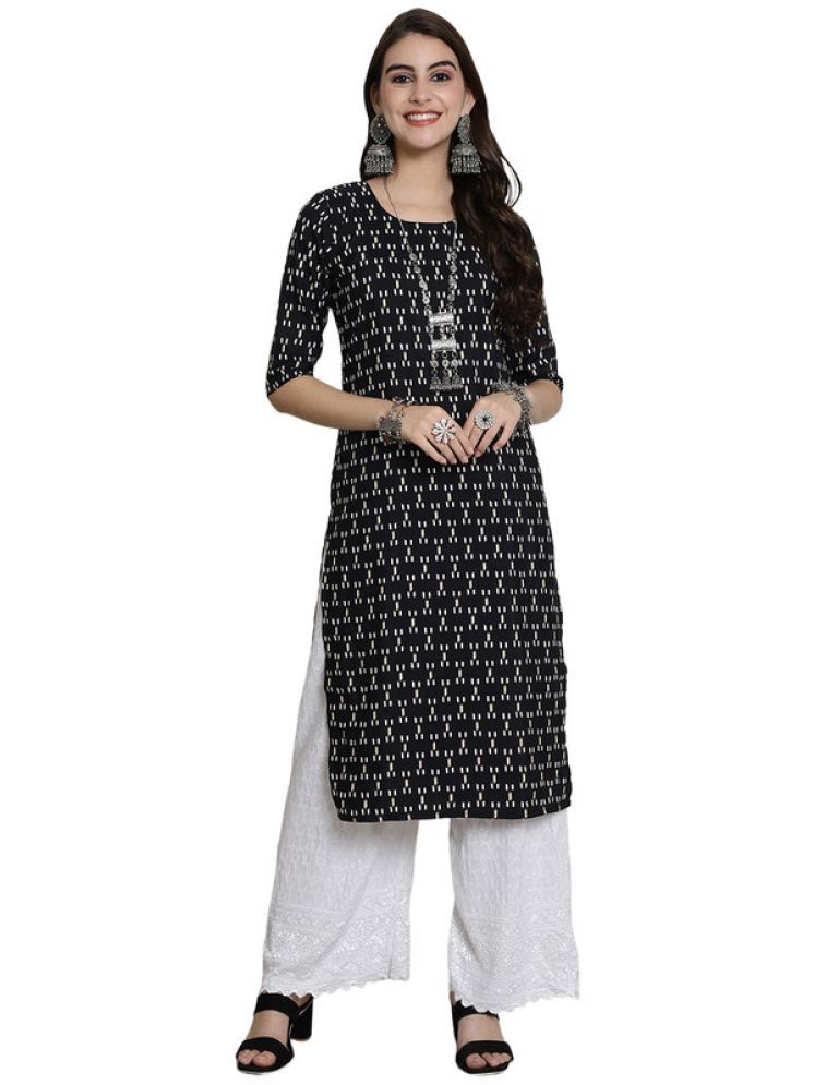     			1 Stop Fashion Pack of 1 Crepe Printed Straight Women's Kurti - ( Black )