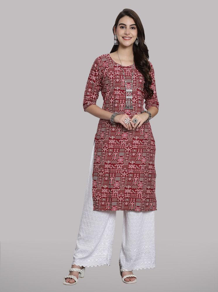     			1 Stop Fashion Pack of 1 Crepe Printed Straight Women's Kurti - ( Red )