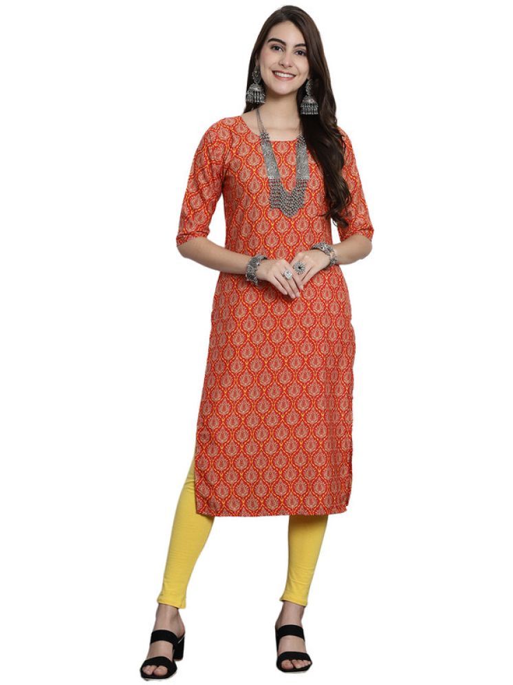     			1 Stop Fashion Pack of 1 Crepe Printed Straight Women's Kurti - ( Orange )