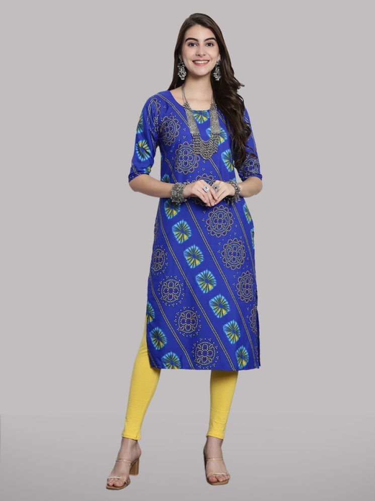     			1 Stop Fashion Pack of 1 Crepe Printed Straight Women's Kurti - ( Blue )