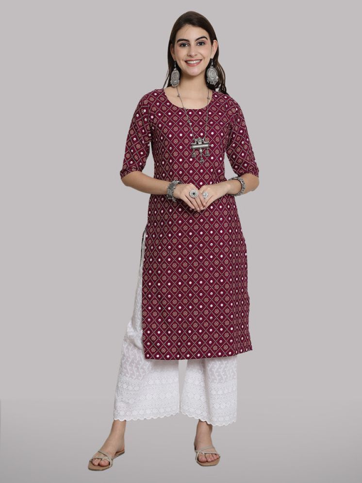     			1 Stop Fashion Pack of 1 Crepe Printed Straight Women's Kurti - ( Burgundy )