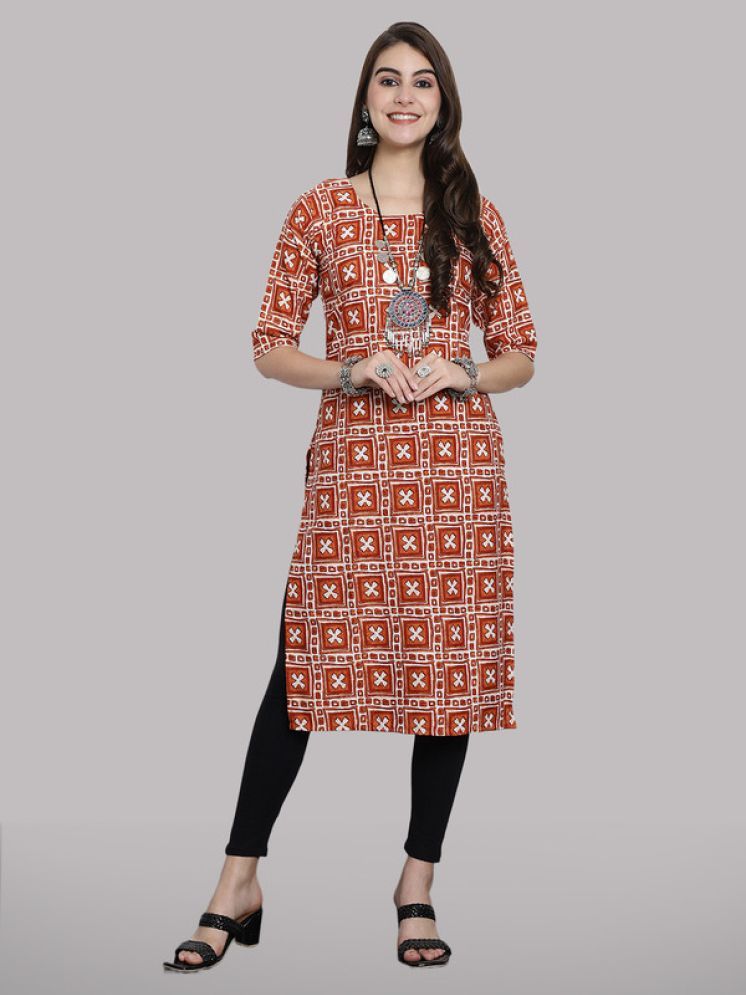     			1 Stop Fashion Pack of 1 Crepe Printed Straight Women's Kurti - ( Orange )