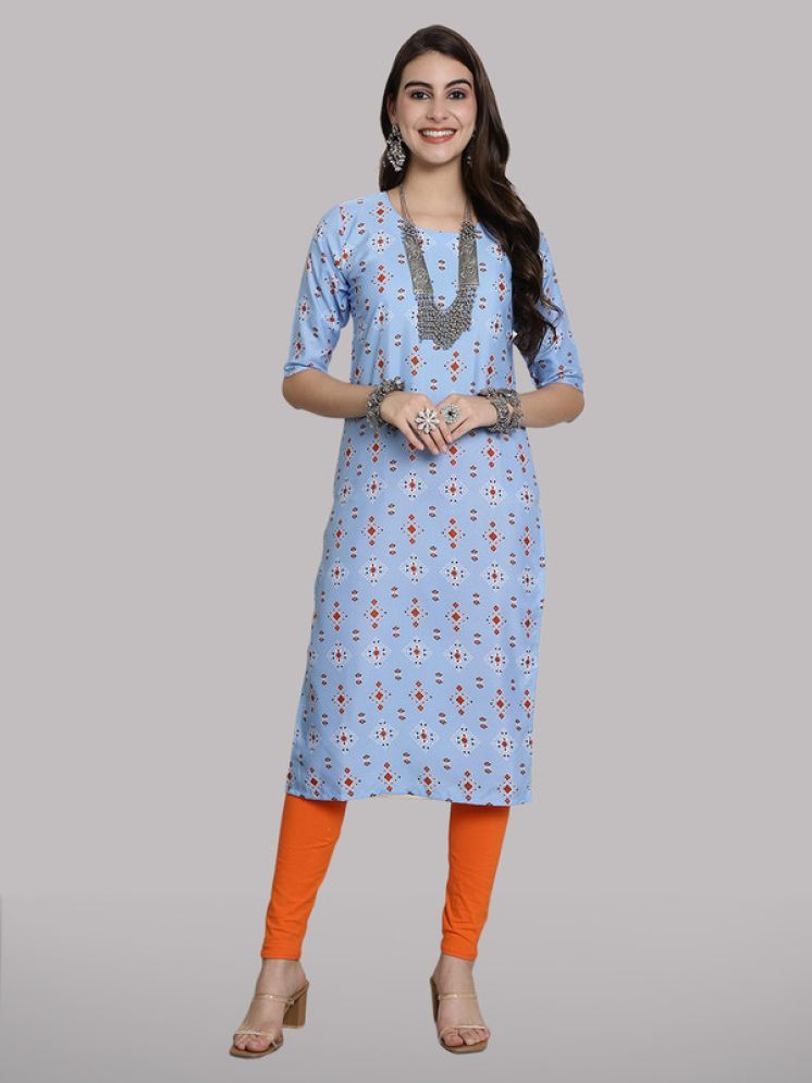     			1 Stop Fashion Pack of 1 Crepe Printed Straight Women's Kurti - ( Blue )