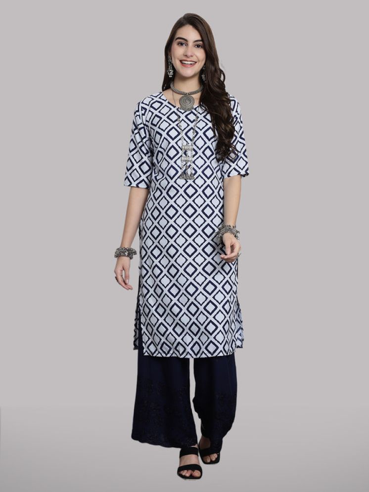     			1 Stop Fashion Pack of 1 Crepe Printed Straight Women's Kurti - ( Blue )