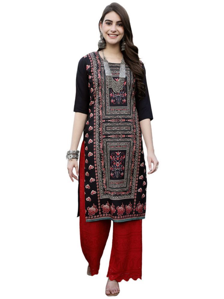     			1 Stop Fashion Pack of 1 Crepe Printed Nayra Women's Kurti - ( Black )