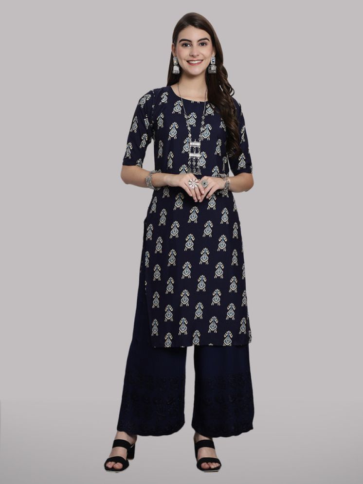     			1 Stop Fashion Pack of 1 Crepe Printed Straight Women's Kurti - ( Blue )