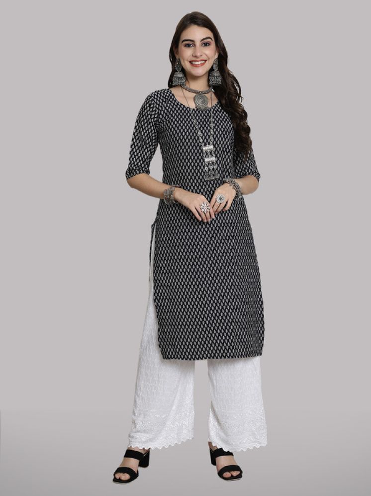     			1 Stop Fashion Pack of 1 Crepe Printed Straight Women's Kurti - ( Black )