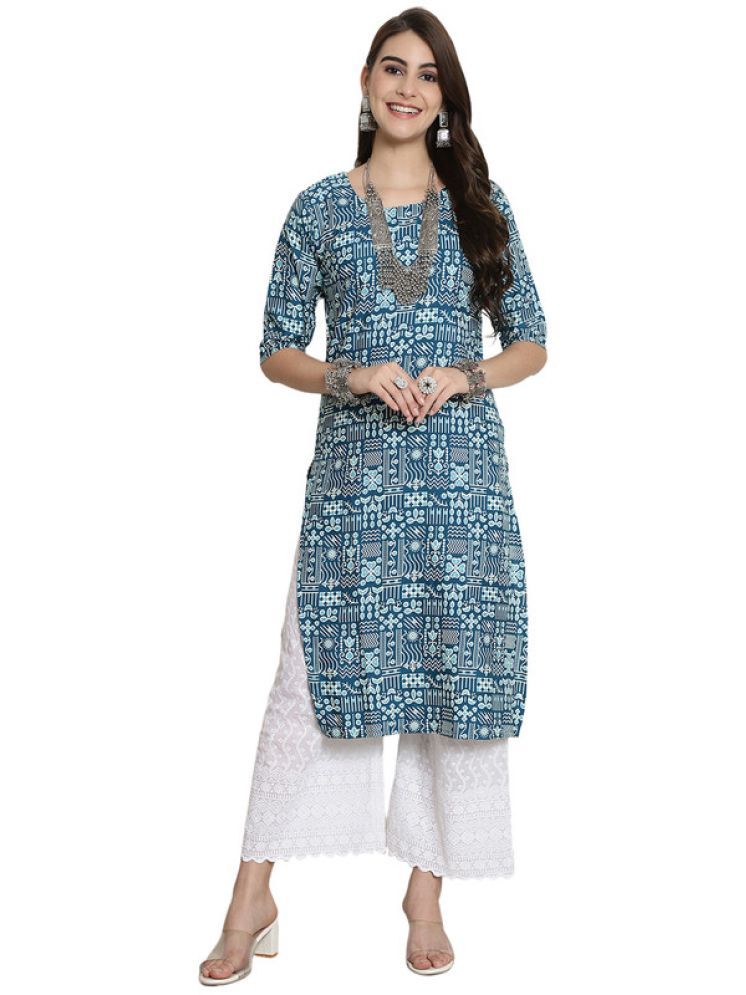     			1 Stop Fashion Pack of 1 Crepe Printed Straight Women's Kurti - ( Blue )