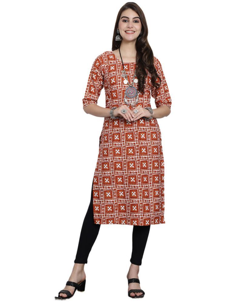     			1 Stop Fashion Pack of 1 Crepe Printed Straight Women's Kurti - ( Orange )