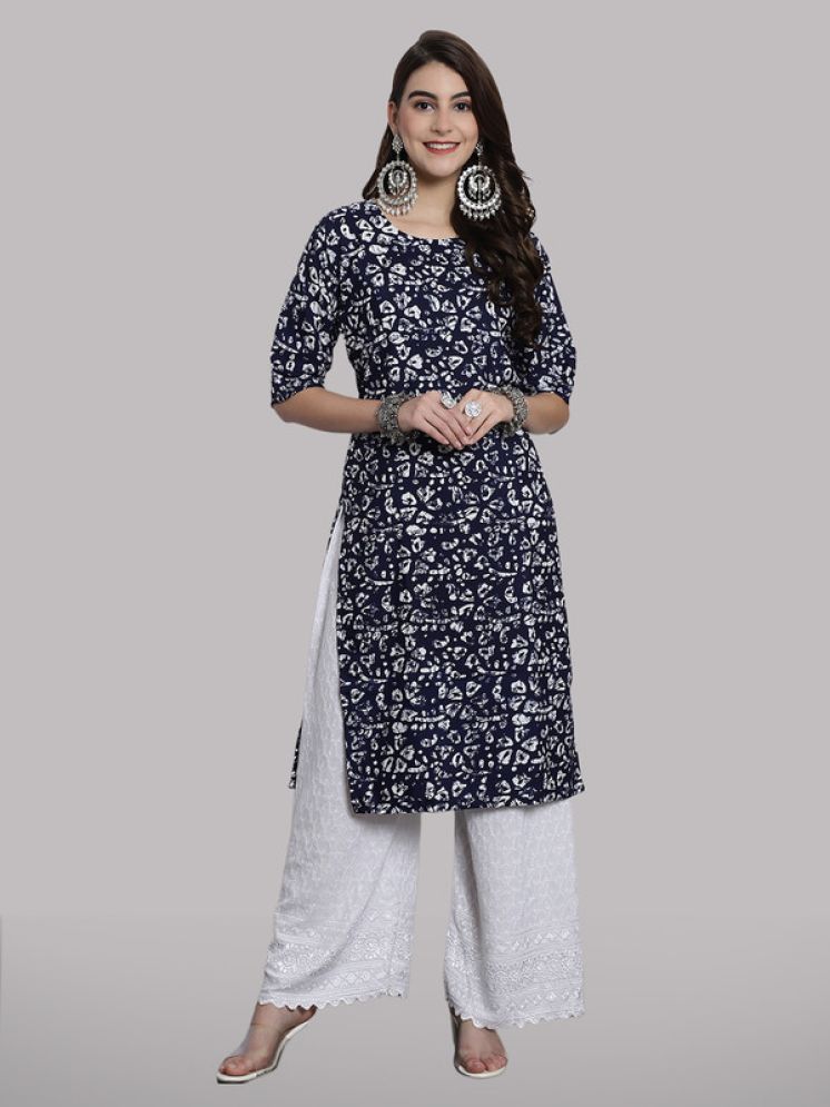     			1 Stop Fashion Pack of 1 Crepe Printed Nayra Women's Kurti - ( Blue )