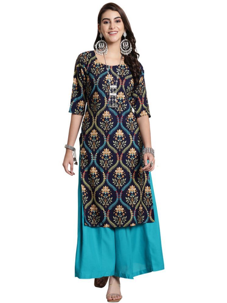     			1 Stop Fashion Pack of 1 Crepe Printed Straight Women's Kurti - ( Navy Blue )