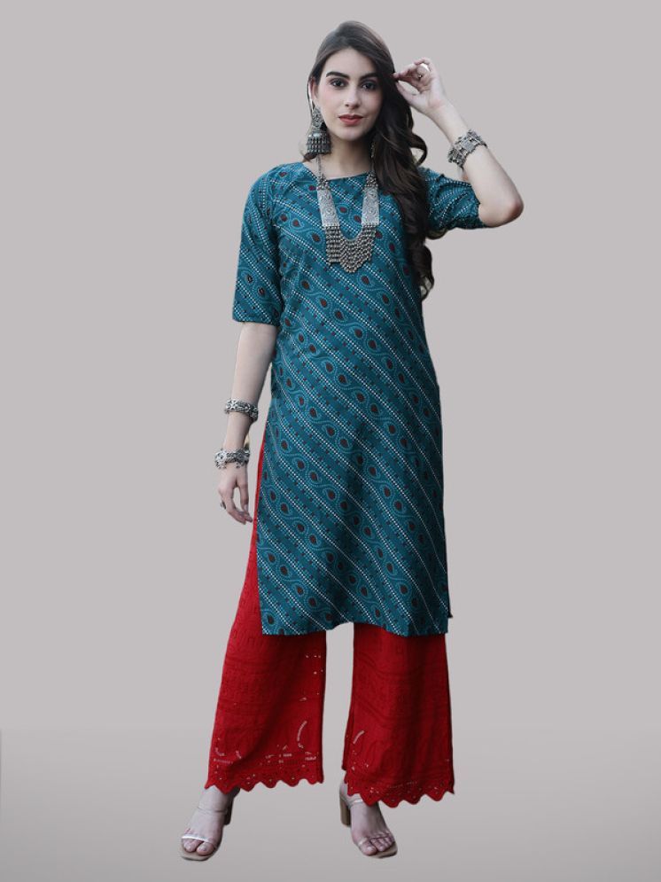     			1 Stop Fashion Pack of 1 Crepe Printed Straight Women's Kurti - ( Teal )