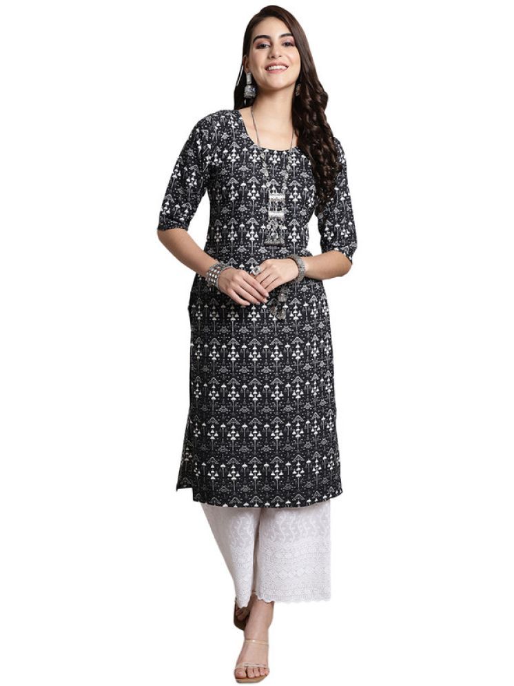     			1 Stop Fashion Pack of 1 Crepe Printed Straight Women's Kurti - ( Black )