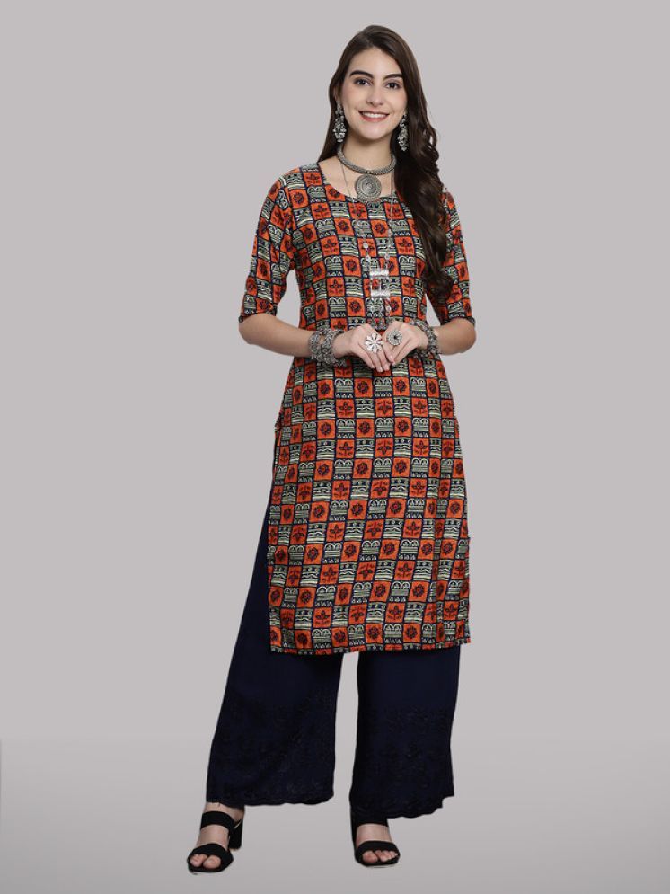     			1 Stop Fashion Pack of 1 Crepe Printed Straight Women's Kurti - ( Orange )