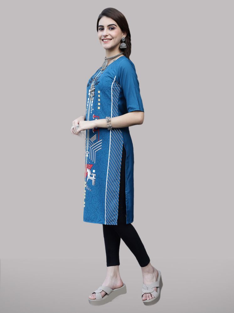     			1 Stop Fashion Pack of 1 Crepe Printed Straight Women's Kurti - ( Blue )