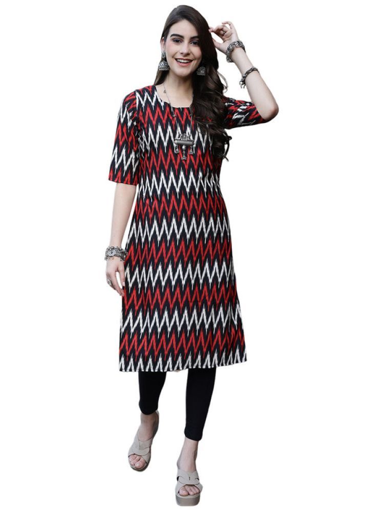     			1 Stop Fashion Pack of 1 Crepe Printed Straight Women's Kurti - ( Red & Blue )