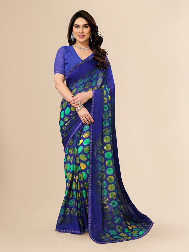     			ANAND SAREES Pack of 1 Georgette Printed Saree With Blouse Piece ( Blue )