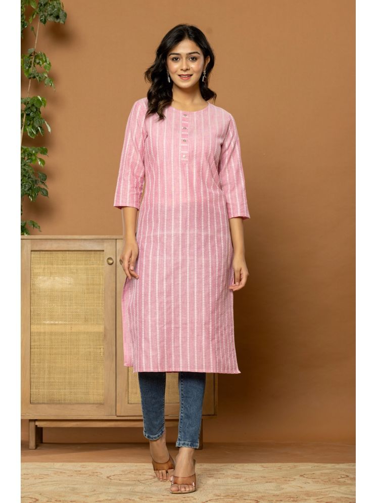     			Flamboyant Pack of 1 Cotton Striped Straight Women's Kurti - ( Pink )