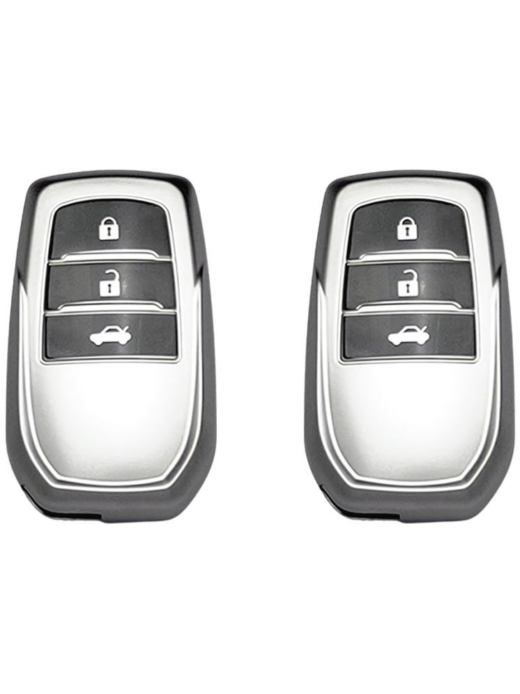     			SIAGO Premium TPU Key Cover Compatible with Toyota Fortuner | Fortuner Legender | Innova Hycross 3 Button Smart Key (Grey Pack of 2)