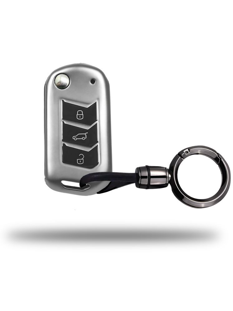     			SIAGO TPU Key Cover and Round Keychain Compatible for Mahindra Scorpio 2019+| Bolero 2020+ XUV 300 | Marazzo | XUV 700 | XUV 400 ev | Bolero | Thar 2020+ 3 Button Flip Key (Grey)