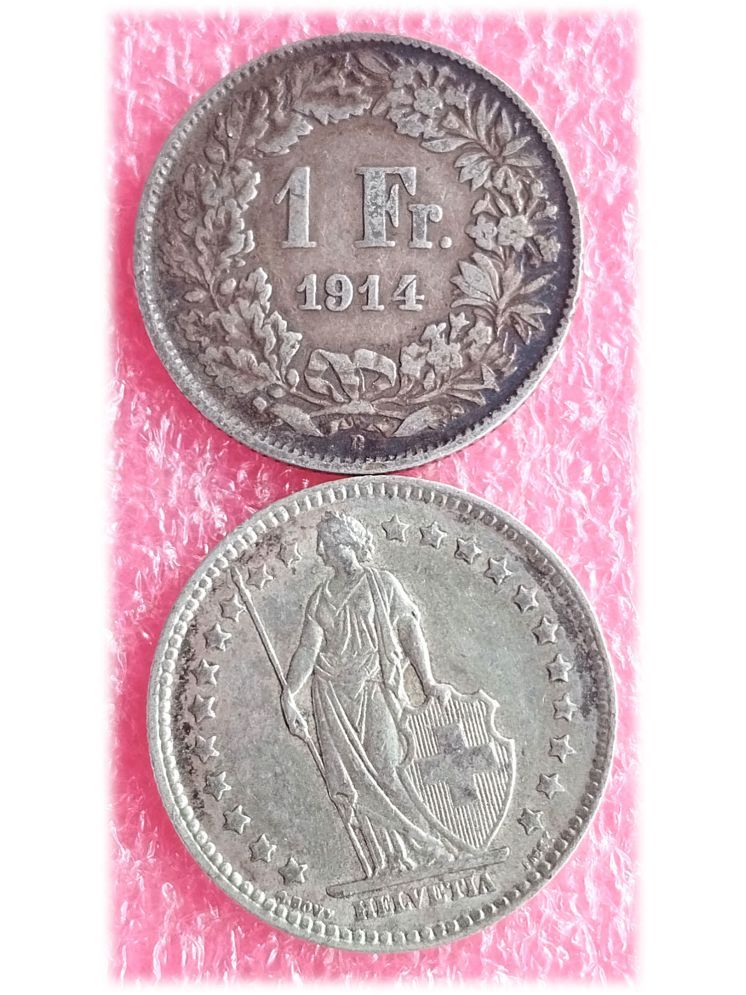     			SWITZERLAND -  1 Franc (Helvetia standing; silver) 1875-1967 Coins › Standard circulation coins: Helvetia standing series Silver (.835) • 5 g • ⌀ 23.3 mm