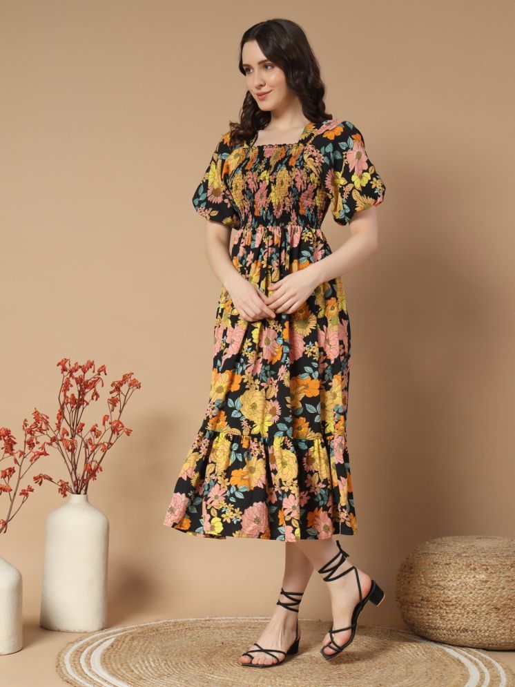     			Femvy Polyester Printed Midi Women's Fit & Flare Dress - Yellow ( Pack of 1 )