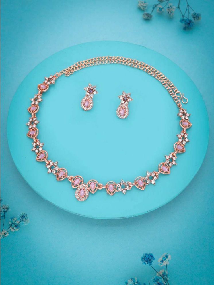     			Lyriss Fluorescent Pink Brass Necklace Set ( Pack of 1 )