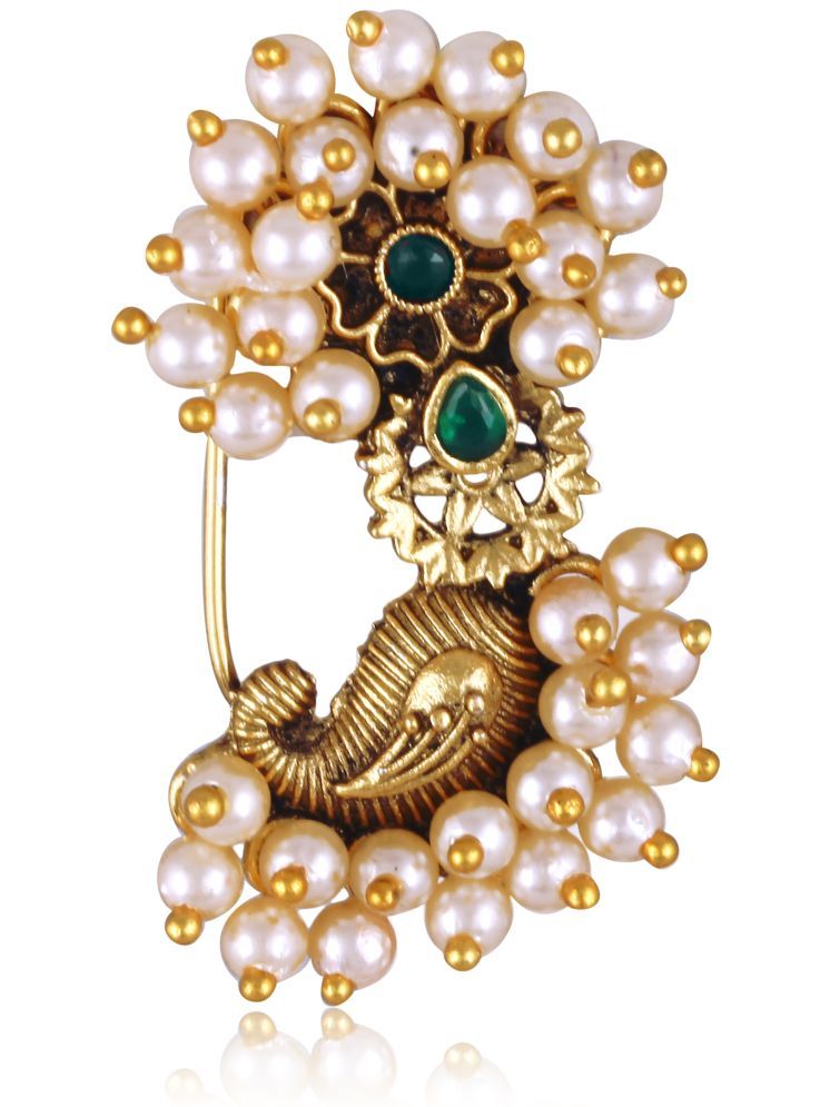     			Vivastri's Premium & Uniuqe Colourfull Pearl Beaded Alloy Gold Plated Nosepin For Women -VIVA1288NTH-PRESS-GREEN