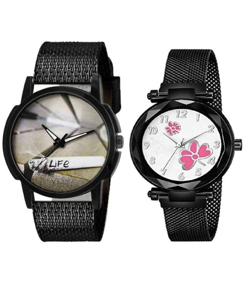     			newmen - Black PU Analog Couple's Watch