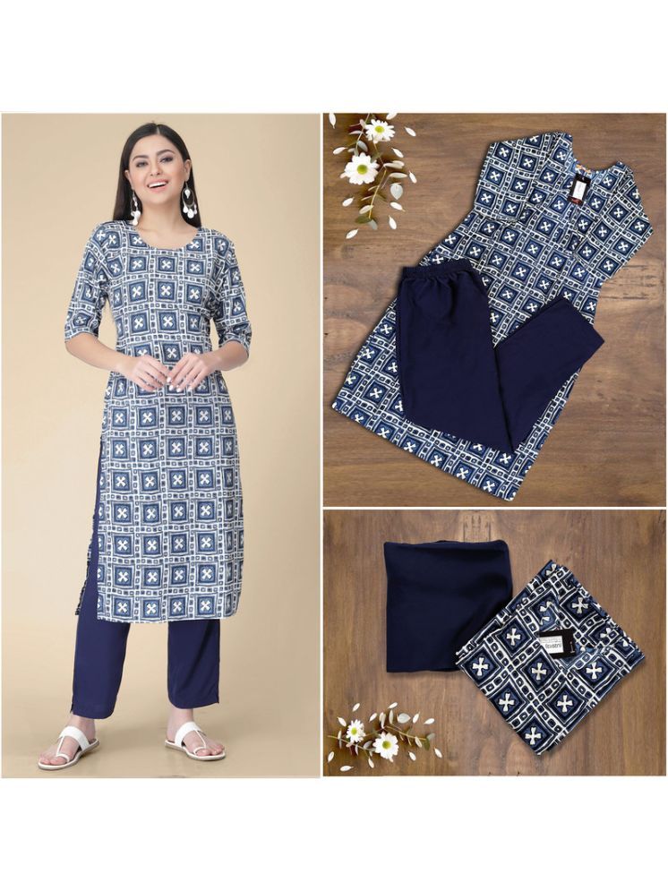     			Ethnic Basket Pack of 1 Crepe Printed A-line Women's Kurti - ( Blue )