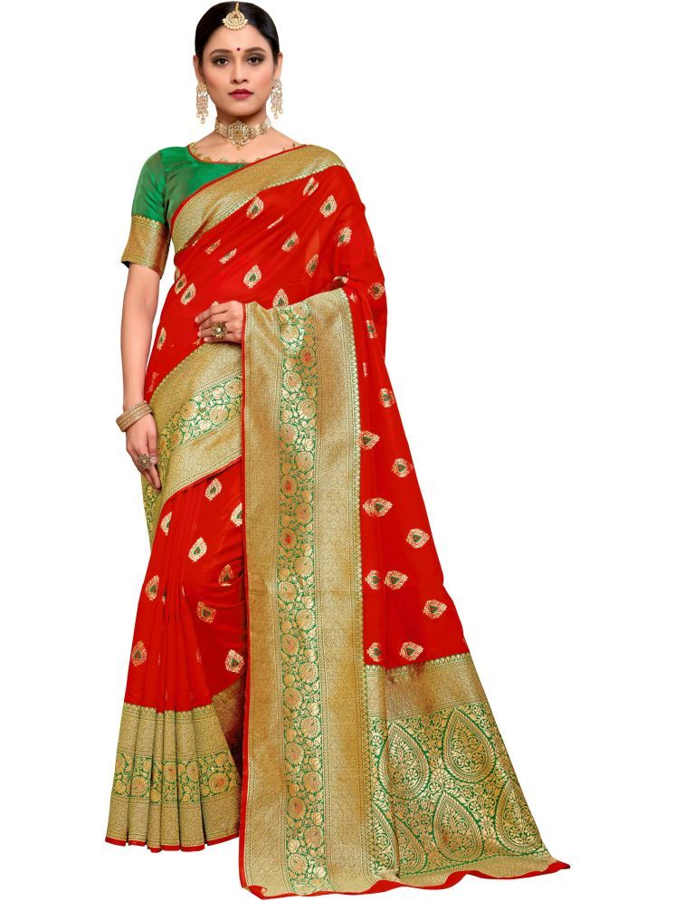     			Sariya Pack of 1 Jacquard Embellished Saree With Blouse Piece ( Red )