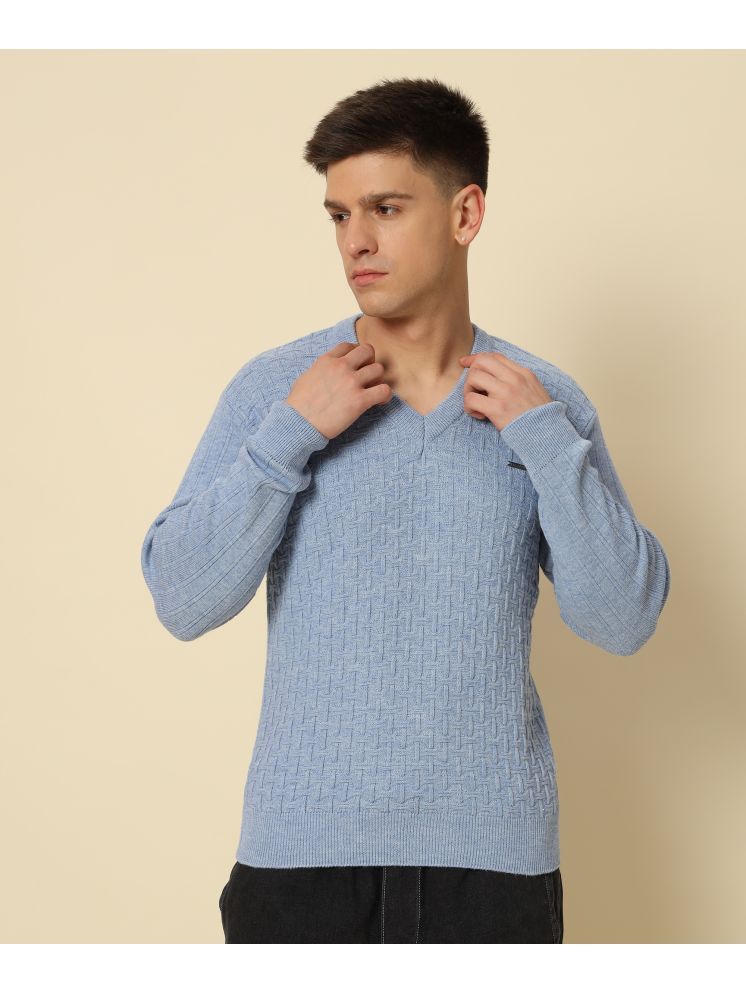     			TWOCRAZIIE Woollen V-Neck Men's Full Sleeves Pullover Sweater - Light Blue ( Pack of 1 )