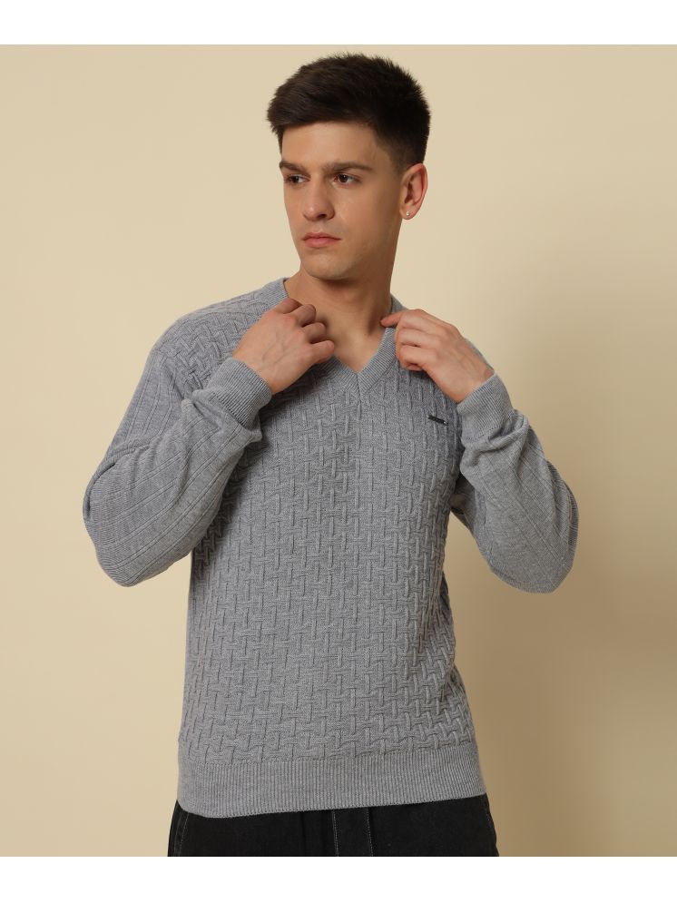     			TWOCRAZIIE Woollen V-Neck Men's Full Sleeves Pullover Sweater - Grey ( Pack of 1 )