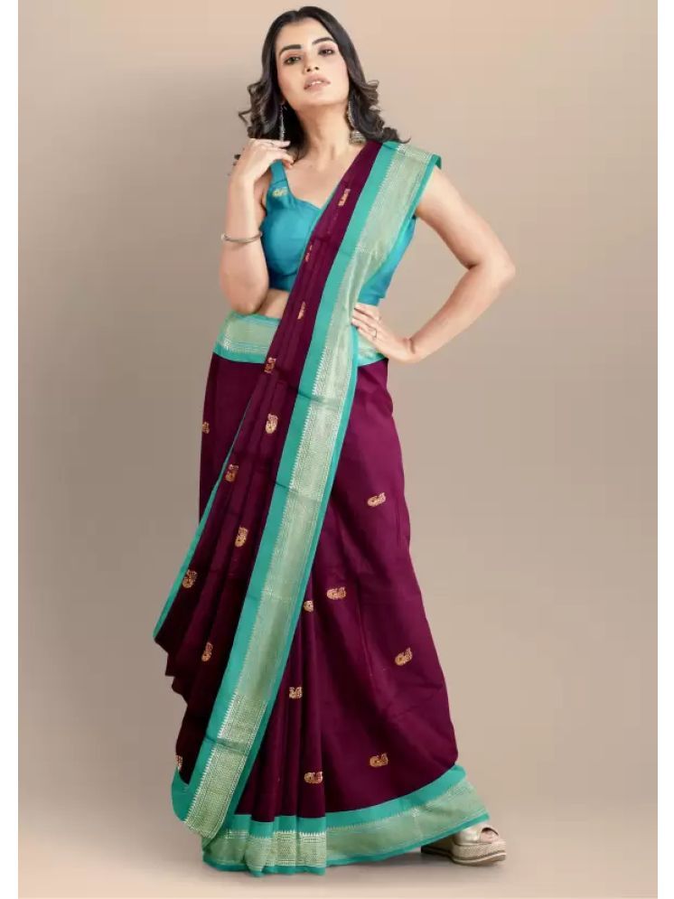     			VEERAIVA Pack of 1 Cotton Silk Embellished Saree With Blouse Piece ( Purple,Sea Green )