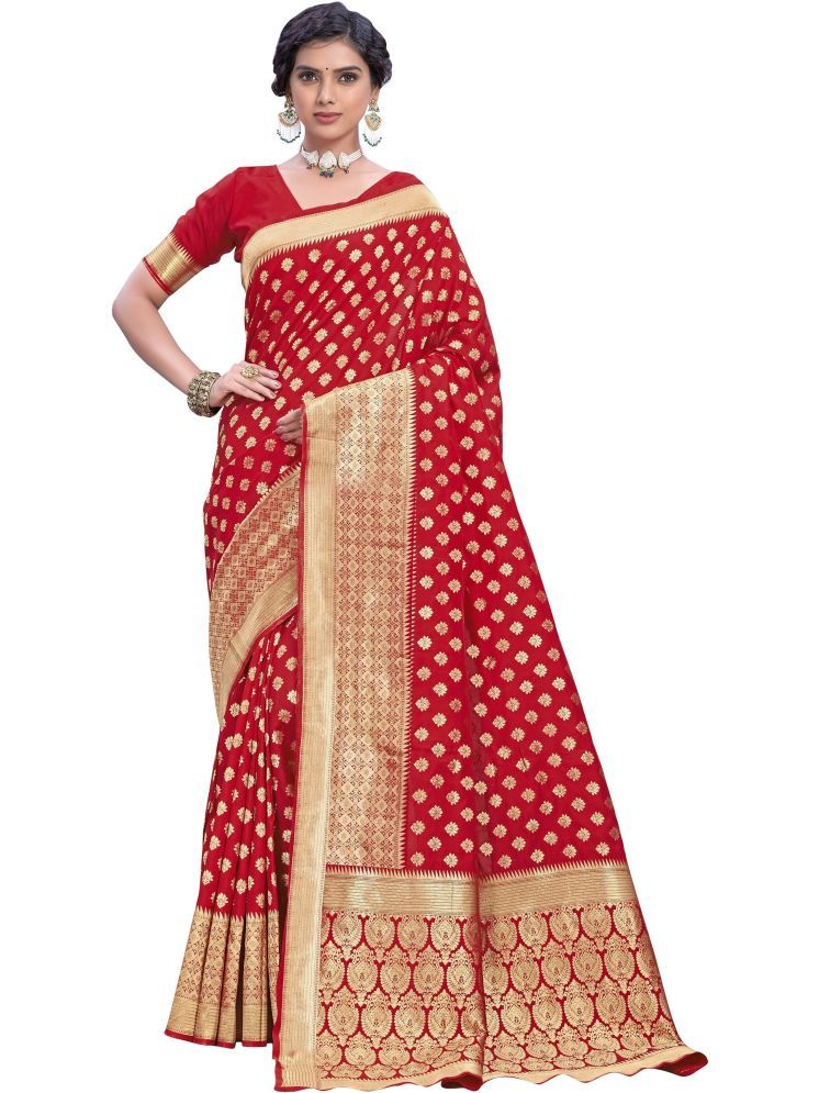     			Sariya Pack of 1 Jacquard Woven Saree With Blouse Piece ( Red )