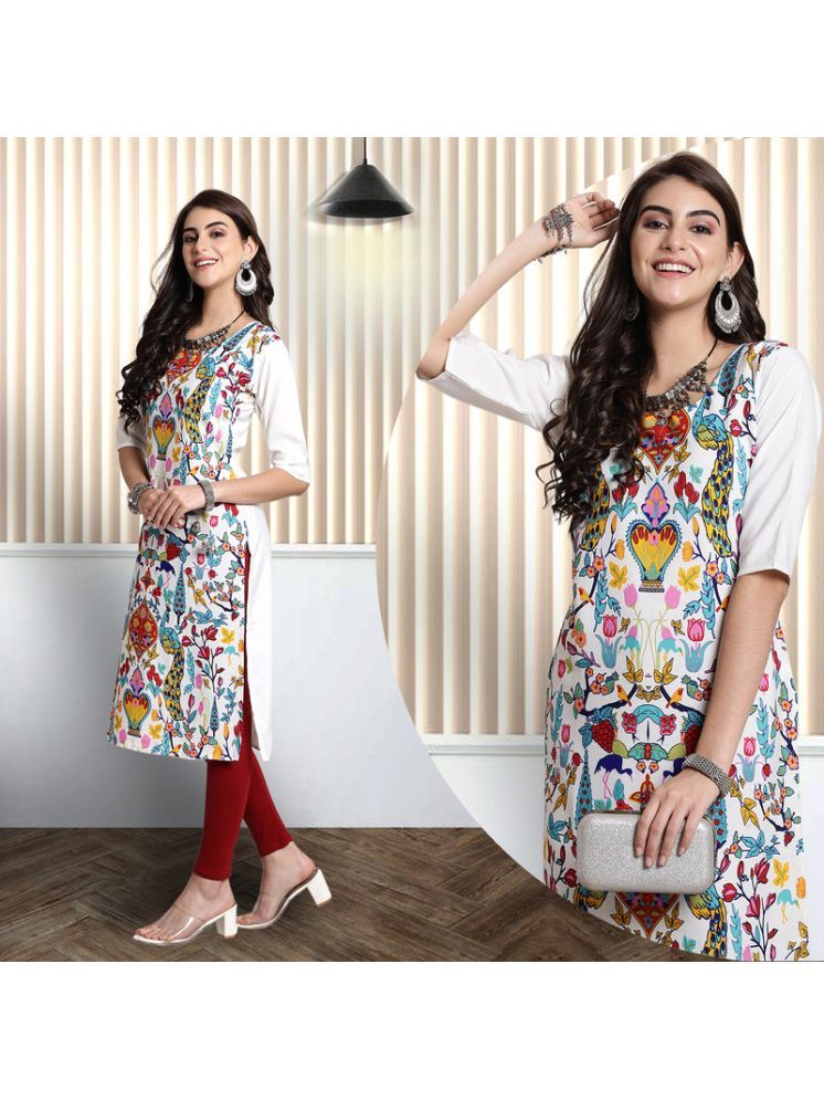     			Ethnic Basket Pack of 1 Crepe Printed A-line Women's Kurti - ( Off White )