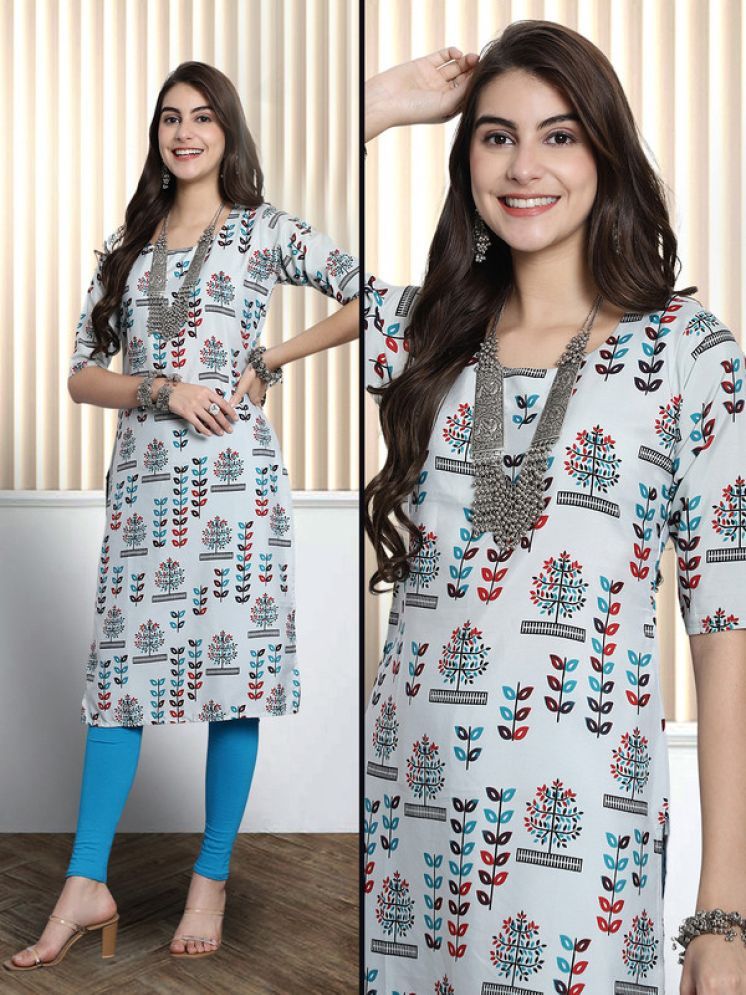     			Ethnic Basket Pack of 1 Crepe Printed Nayra Women's Kurti - ( Grey )